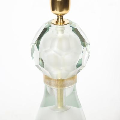 Modernist Faceted Mist Gray 24k Gold Murano Glass Hourglass Form Table Lamps