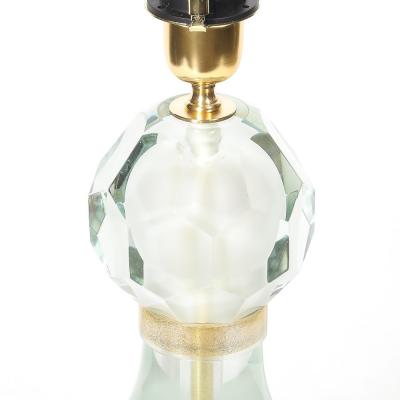 Modernist Faceted Mist Gray 24k Gold Murano Glass Hourglass Form Table Lamps