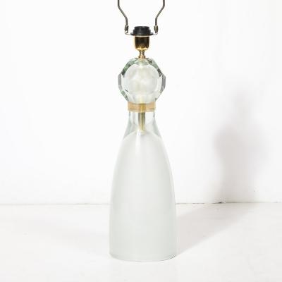 Modernist Faceted Mist Gray 24k Gold Murano Glass Hourglass Form Table Lamps