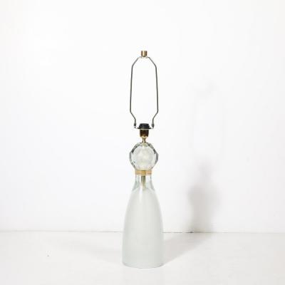 Modernist Faceted Mist Gray 24k Gold Murano Glass Hourglass Form Table Lamps