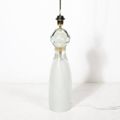 Modernist Faceted Mist Gray 24k Gold Murano Glass Hourglass Form Table Lamps