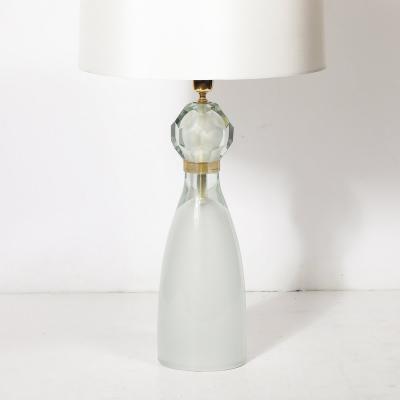 Modernist Faceted Mist Gray 24k Gold Murano Glass Hourglass Form Table Lamps