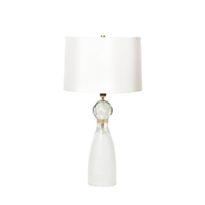 Modernist Faceted Mist Gray 24k Gold Murano Glass Hourglass Form Table Lamps