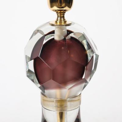 Modernist Faceted Smoked Amethyst Murano Glass Hourglass Form Table Lamps