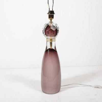 Modernist Faceted Smoked Amethyst Murano Glass Hourglass Form Table Lamps