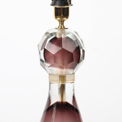 Modernist Faceted Smoked Amethyst Murano Glass Hourglass Form Table Lamps