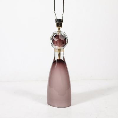 Modernist Faceted Smoked Amethyst Murano Glass Hourglass Form Table Lamps