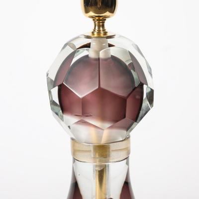 Modernist Faceted Smoked Amethyst Murano Glass Hourglass Form Table Lamps