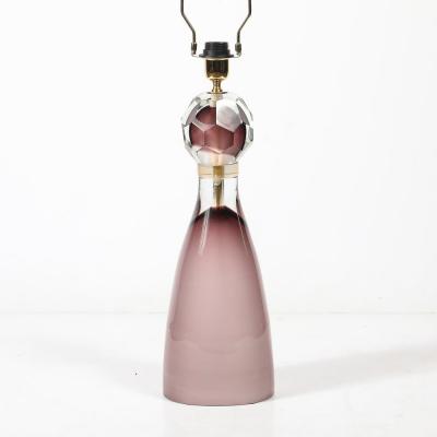 Modernist Faceted Smoked Amethyst Murano Glass Hourglass Form Table Lamps