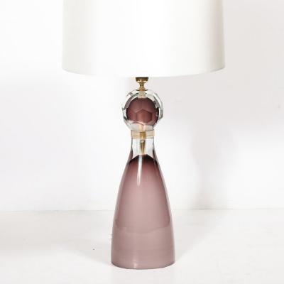 Modernist Faceted Smoked Amethyst Murano Glass Hourglass Form Table Lamps