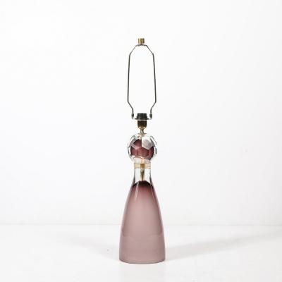 Modernist Faceted Smoked Amethyst Murano Glass Hourglass Form Table Lamps
