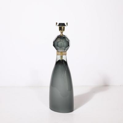 Modernist Faceted Smoked Graphite Murano Glass Hourglass Form Table Lamps