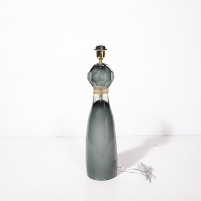 Modernist Faceted Smoked Graphite Murano Glass Hourglass Form Table Lamps