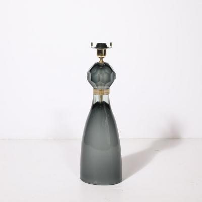Modernist Faceted Smoked Graphite Murano Glass Hourglass Form Table Lamps