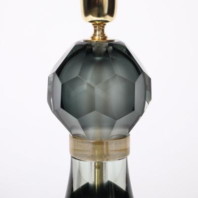 Modernist Faceted Smoked Graphite Murano Glass Hourglass Form Table Lamps