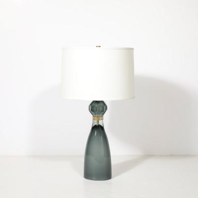 Modernist Faceted Smoked Graphite Murano Glass Hourglass Form Table Lamps