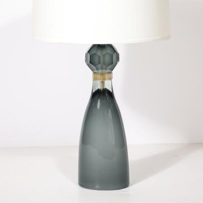 Modernist Faceted Smoked Graphite Murano Glass Hourglass Form Table Lamps