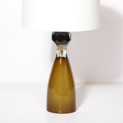 Modernist Faceted Smoked Tobacco Murano Glass Hourglass Form Table Lamps