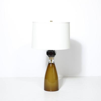 Modernist Faceted Smoked Tobacco Murano Glass Hourglass Form Table Lamps