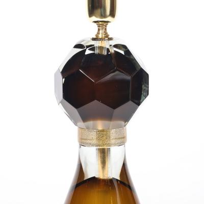 Modernist Faceted Smoked Tobacco Murano Glass Hourglass Form Table Lamps