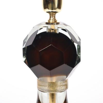 Modernist Faceted Smoked Tobacco Murano Glass Hourglass Form Table Lamps