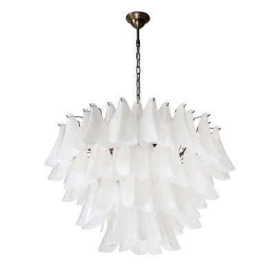 Modernist Feather Chandelier in Murano Opalescent Glass and Oil Rubbed Bronze