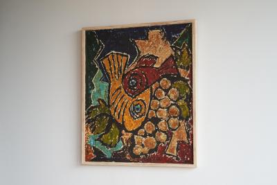 Modernist Fishes Oil on Canvas 1970s