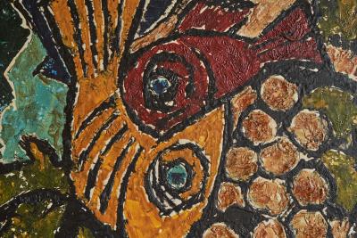 Modernist Fishes Oil on Canvas 1970s