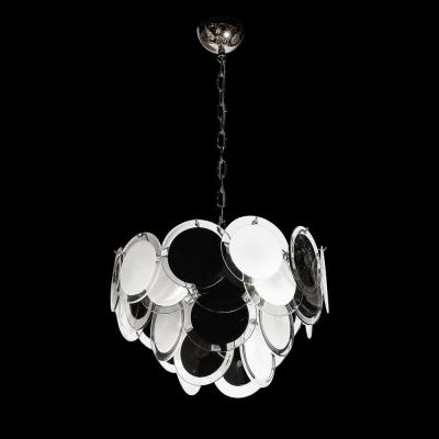Modernist Four Tier Black and White Hand Blown Murano Disk Chandelier