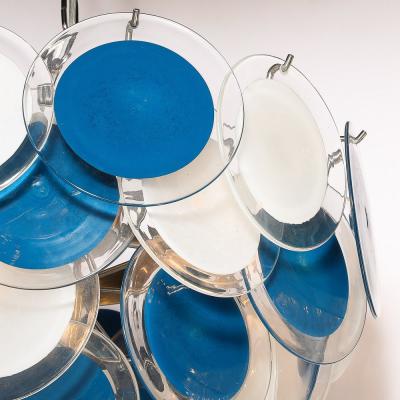 Modernist Four Tier White Cerulean Murano Glass Disc Chandelier