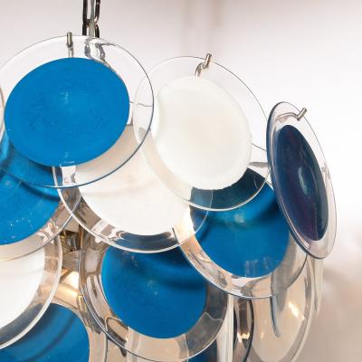 Modernist Four Tier White Cerulean Murano Glass Disc Chandelier