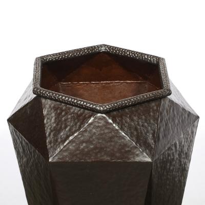 Modernist Geometric Faceted Hand Hammered Wrought Iron Vases in Bronze Finish