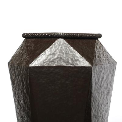 Modernist Geometric Faceted Hand Hammered Wrought Iron Vases in Bronze Finish