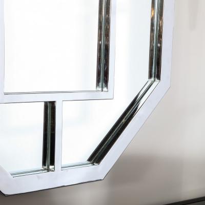 Modernist Geometric Shield Form Octagonal Geometric Mirror with Chrome Detailing