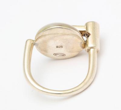 Modernist German Mother of Pearl and Garnet Silver Ring