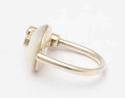 Modernist German Mother of Pearl and Garnet Silver Ring
