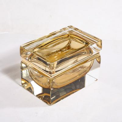 Modernist Hand Blown Amber Murano Glass Box with Brass Fittings