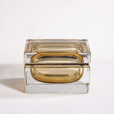 Modernist Hand Blown Amber Murano Glass Box with Brass Fittings
