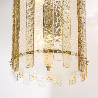 Modernist Hand Blown Amber and Clear Murano Glass Paneled Cylindrical Chandelier