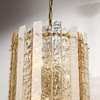 Modernist Hand Blown Amber and Clear Murano Glass Paneled Cylindrical Chandelier
