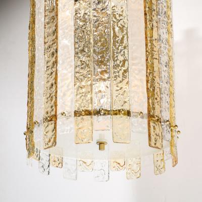 Modernist Hand Blown Amber and Clear Murano Glass Paneled Cylindrical Chandelier