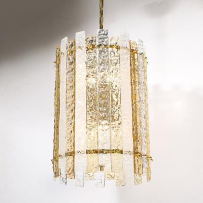 Modernist Hand Blown Amber and Clear Murano Glass Paneled Cylindrical Chandelier
