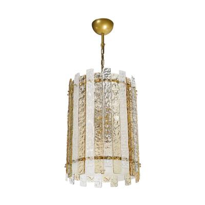 Modernist Hand Blown Amber and Clear Murano Glass Paneled Cylindrical Chandelier