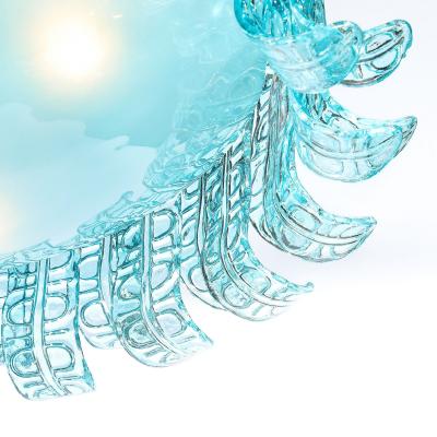 Modernist Hand Blown Aquamarine Murano Glass Chandelier with Frosted Diffuser