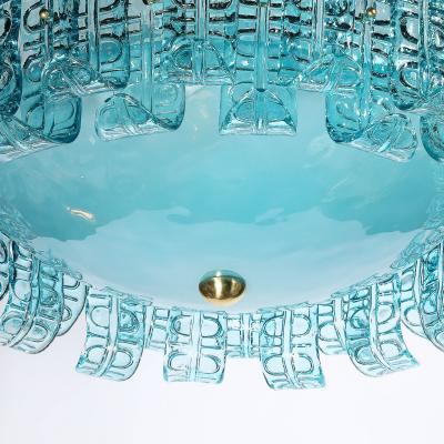 Modernist Hand Blown Aquamarine Murano Glass Chandelier with Frosted Diffuser