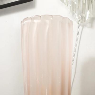 Modernist Hand Blown Fluted Murano Glass Sconces w Orbital Drop in Frosted Rose