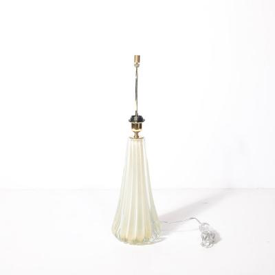 Modernist Hand Blown Fluted Oyster Murano Glass Brass Table Lamps