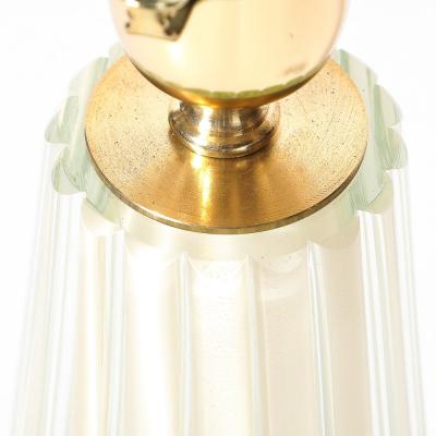 Modernist Hand Blown Fluted Oyster Murano Glass Brass Table Lamps