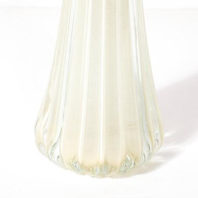 Modernist Hand Blown Fluted Oyster Murano Glass Brass Table Lamps