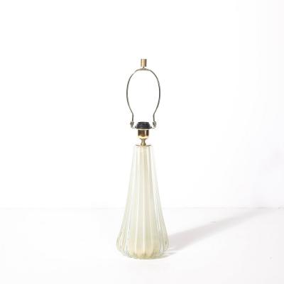 Modernist Hand Blown Fluted Oyster Murano Glass Brass Table Lamps